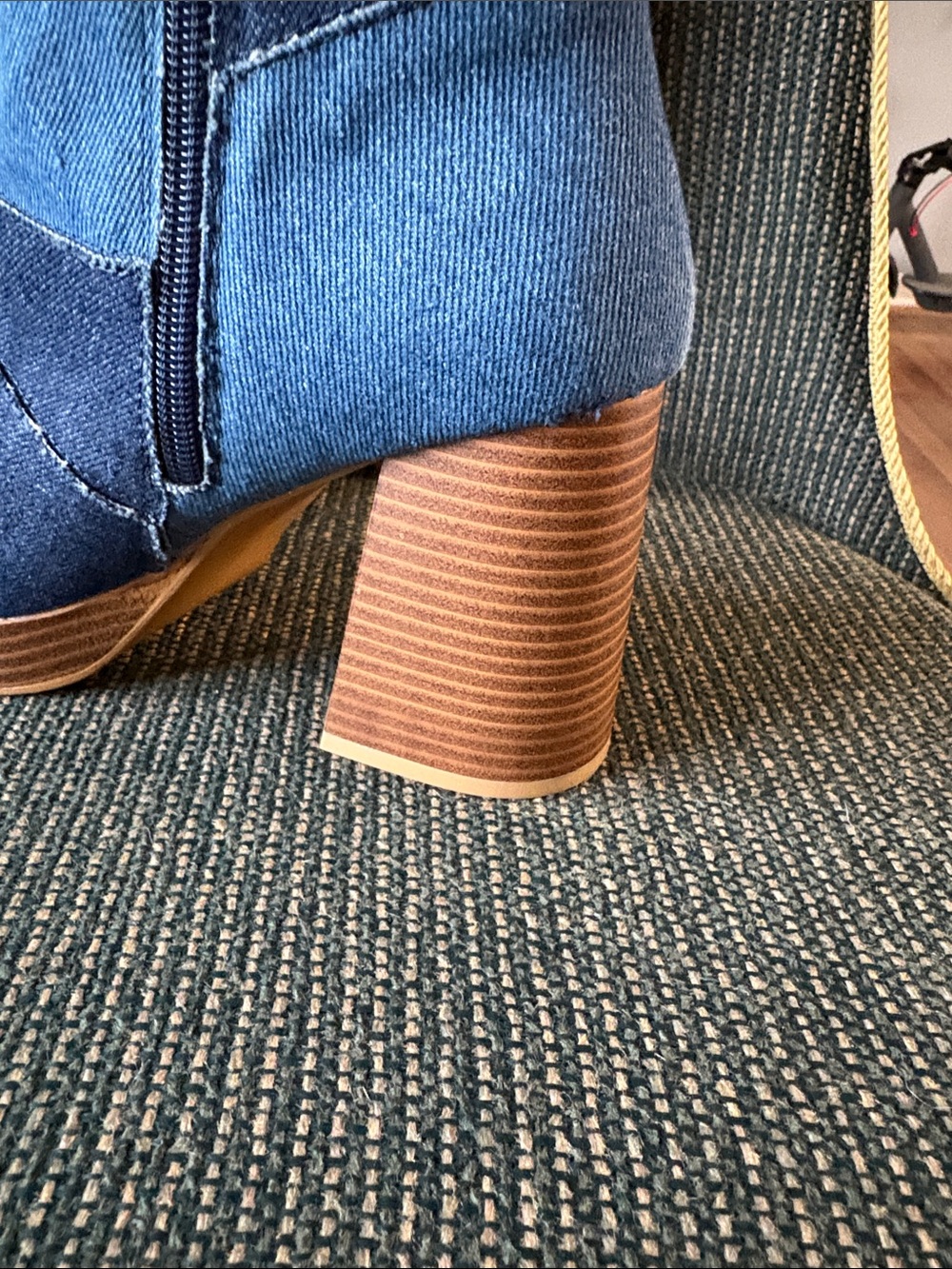 Patchwork Denim Platform Ankle Boots - Blue Multi - Picture 5 of 8